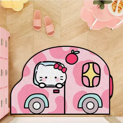 Avtomobil döşəmə paspasları, Entryway, Dirt-Scraping Foot Mat, Stain-Resistant - cute-katie-pink-car-4060cm-silk-circle