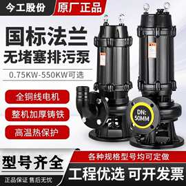 WQ法兰排污泵污水泵220V家用抽粪泥浆抽水泵380V潜水泵抽水机