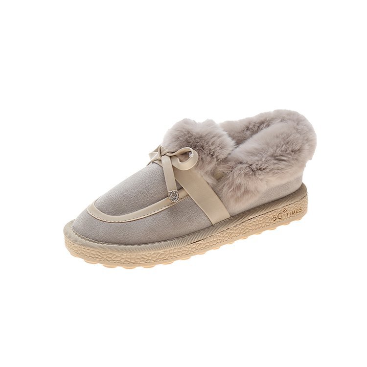 2023 Autumn and Winter New Casual Plush and Thickened Warm Bread Short Tube Bow Cotton Shoes_voghion.com