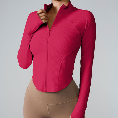 2024 New European and American Cross-border Sports Jacket Bare Sensation Quick-dry Running Zipper Jacket Sports Tight Long-sleeve Women