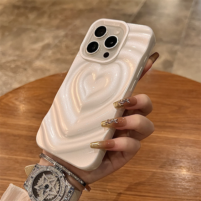 Viento suave ins blanco lechoso ondulación de agua amor para iphone14/13 funda para teléfono móvil 16ProMax Apple 15 mujer