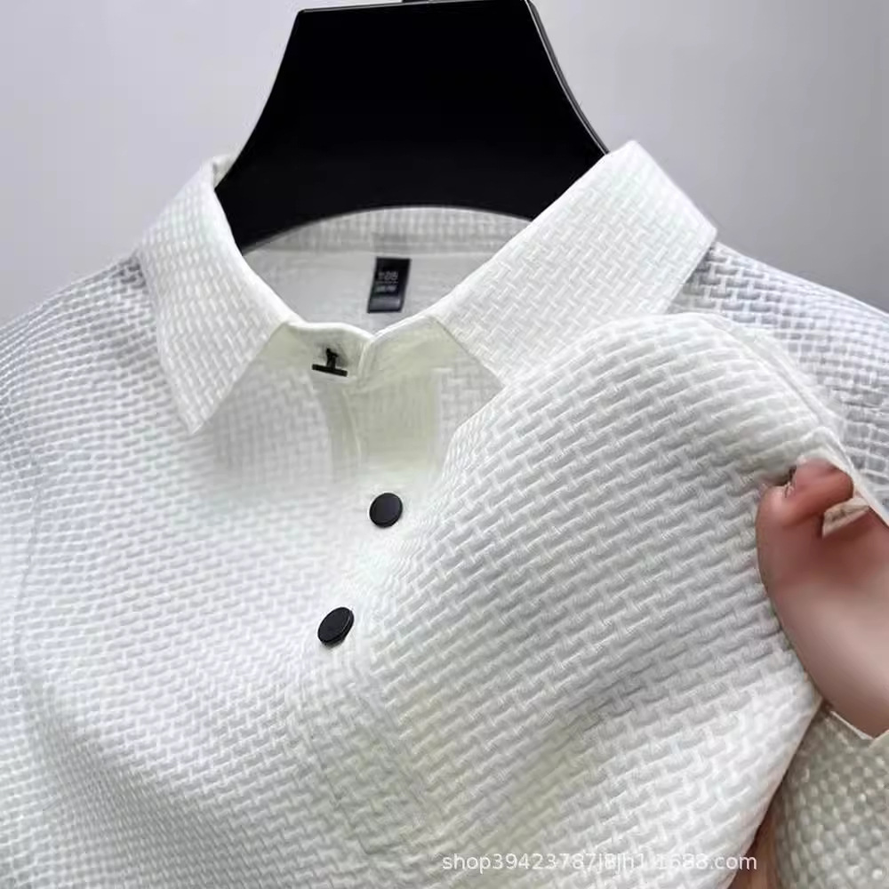 Camiseta de polo de secado rápido de seda de hielo de verano Camiseta de manga corta con solapa jacquard para hombre