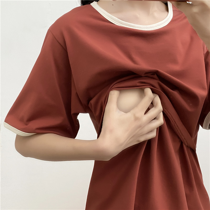 95 % Baumwolle, Umstands-Mutter-Still-T-Shirts, Stillen, Schwangerschaft, Rundhalsausschnitt, kurze Ärmel, Out Wear Still-T-Shirt – Detail 3