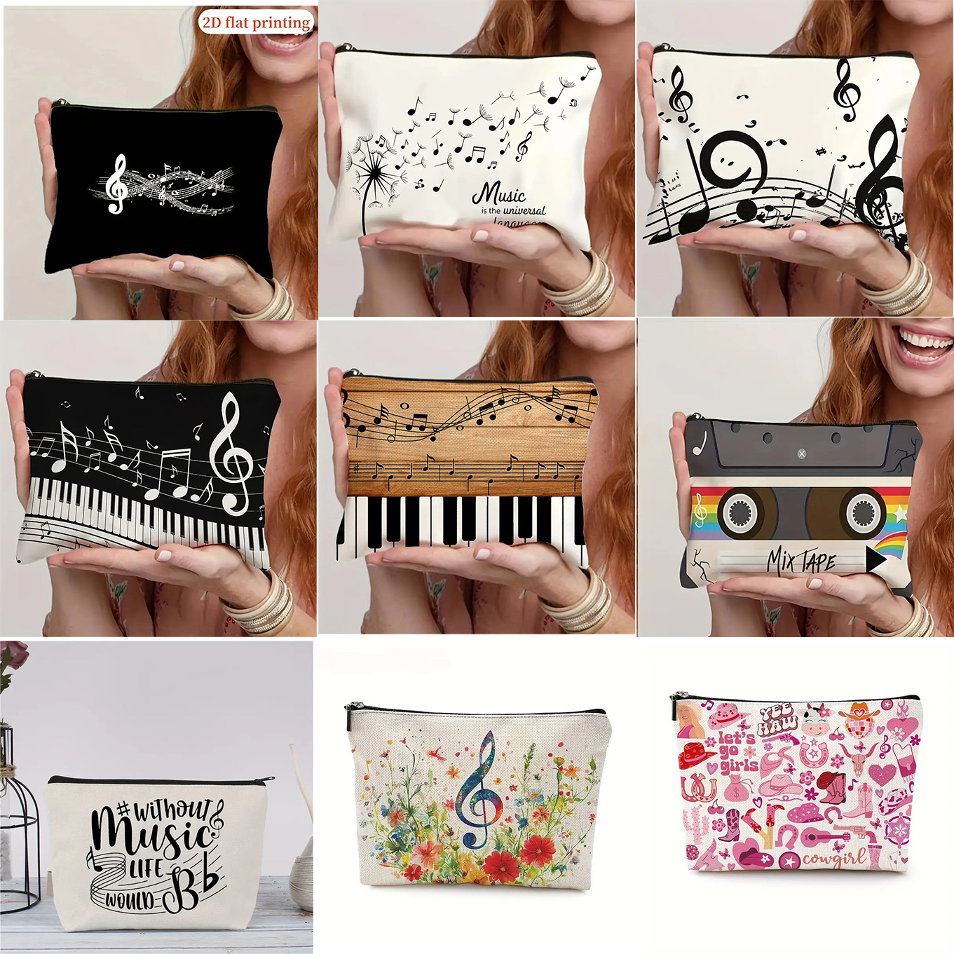Temu Music Piano Cosmetic Bag Note Cosmetic Bag Dense Printed Women's Cosmetic Bag Jewelry Hand Storage