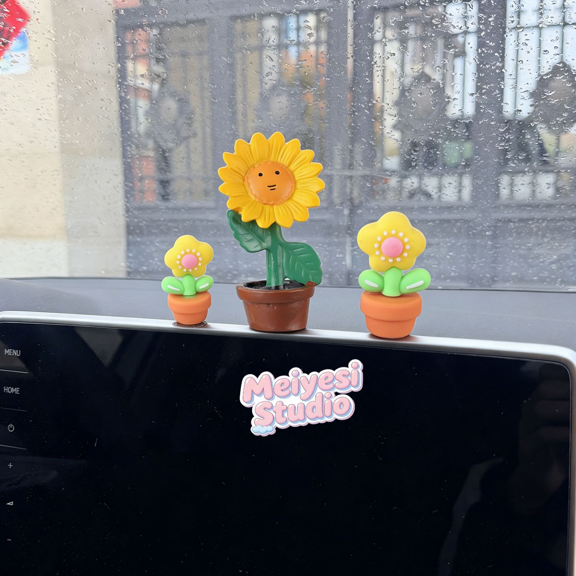 Comestibles japoneses sakka girasol de agua accesorios de automóviles consola central decoración de pantalla flores lindas