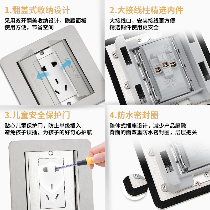 Stainless steel floor plug 304 stainless steel waterproof living room floor socket Home HDMI multimedia floor socket floor socket