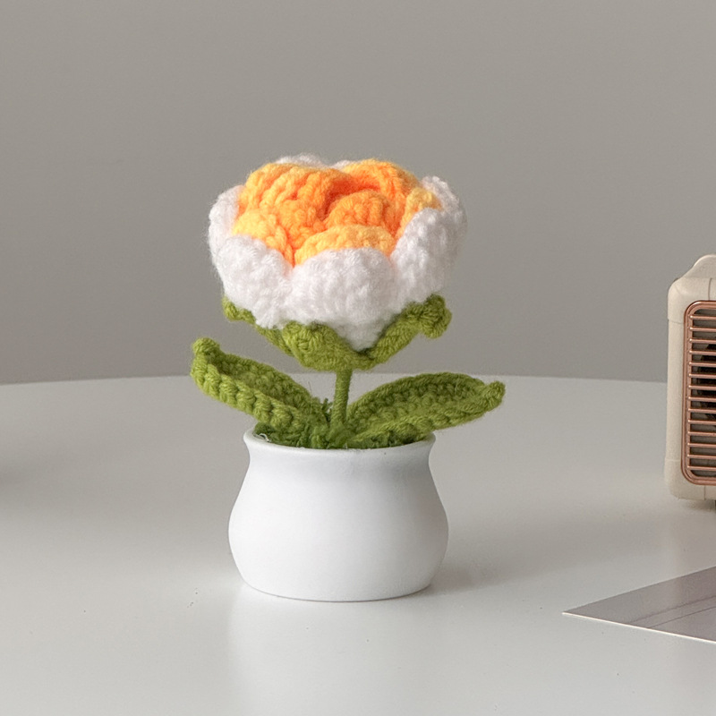 Regalos de día al por mayor girasoles para chicas, ramo de lana tejida a mano, adornos de mesa pequeños