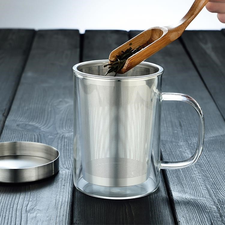 Taza de té de tres piezas Filtro de revestimiento de acero inoxidable con mango intuición Taza hogar vidrio de borosilicato taza de té perfumado