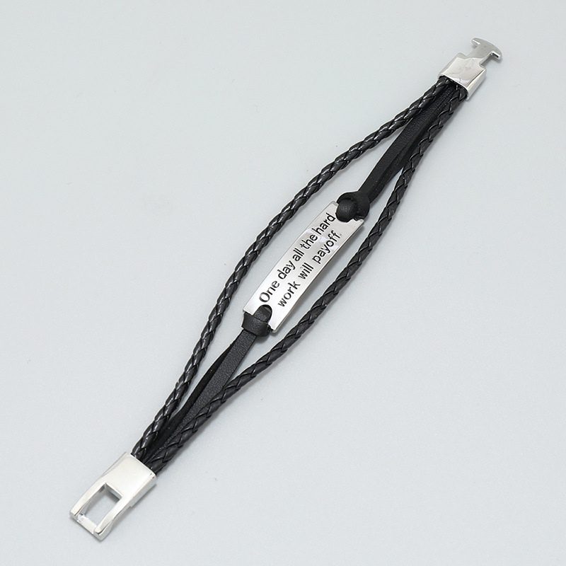 Letter Pattern Fashion Letter Pu Leather Alloy Braid Men'S Bracelets Men Cord & Leather Bracelets