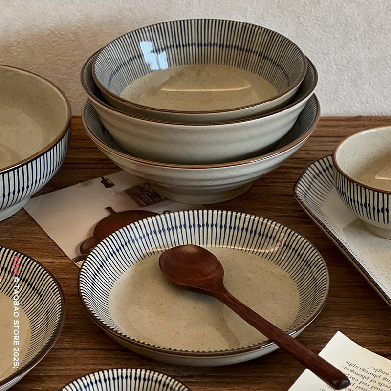 日本製陶磁器食器セット、ボウルとプレート、家庭用下絵付丼、高級皿、麺鉢、サラダボウル、スープボウル|undefined