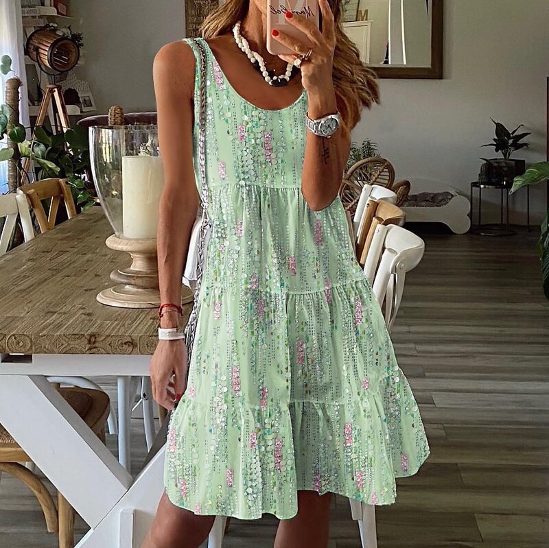 Cross-Border New Holiday Dress Casual Fashion Floral Print Loose Round Neck Sleeveless Mid-Length Dress Cross-Border New Holiday Dress Casual Fashion Floral Print Loose Round Neck Sleeveless Mid-Length Dress