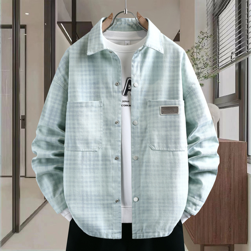 Gradient long-sleeve plaid shirt jacket for men, teenagers, and high school students, 2026 autumn casual shirt jacket, trendy Gradient long-sleeve plaid shirt jacket for men, teenagers, and high school students, 2026 autumn casual shirt jacket, trendy