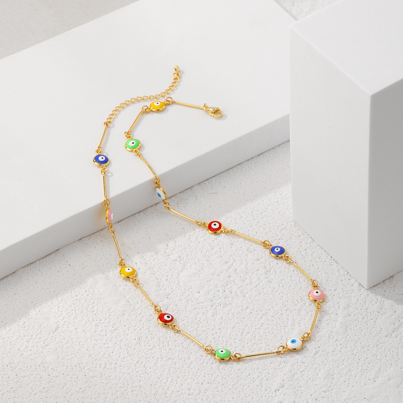 Fashion Simple Colorful Dripping Oil Devilu0027s Eye Copper Necklace