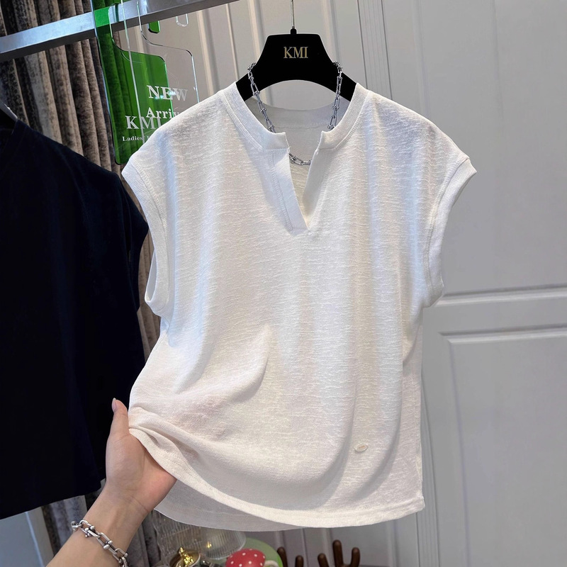 # Special Offer (Sewn Label + Original Fabric) Extra Large Size 120kg French High-End Small Flying Sleeve T-Shirt for Women