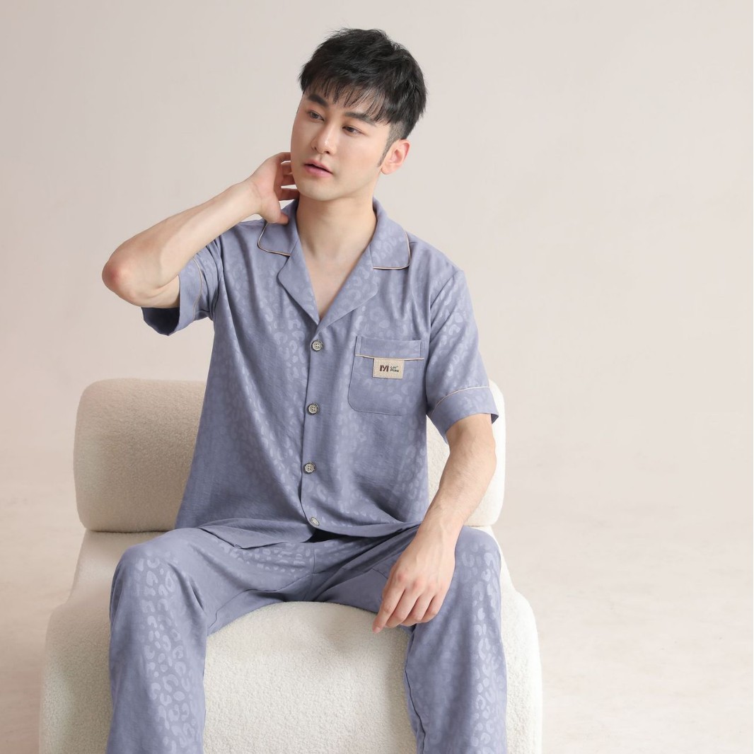 Cloud Cotton Pajamas Men's 2026 New Short-Sleeve Long-Pants Set Outerwear Lapel Casual Homewear One Piece Wholesale