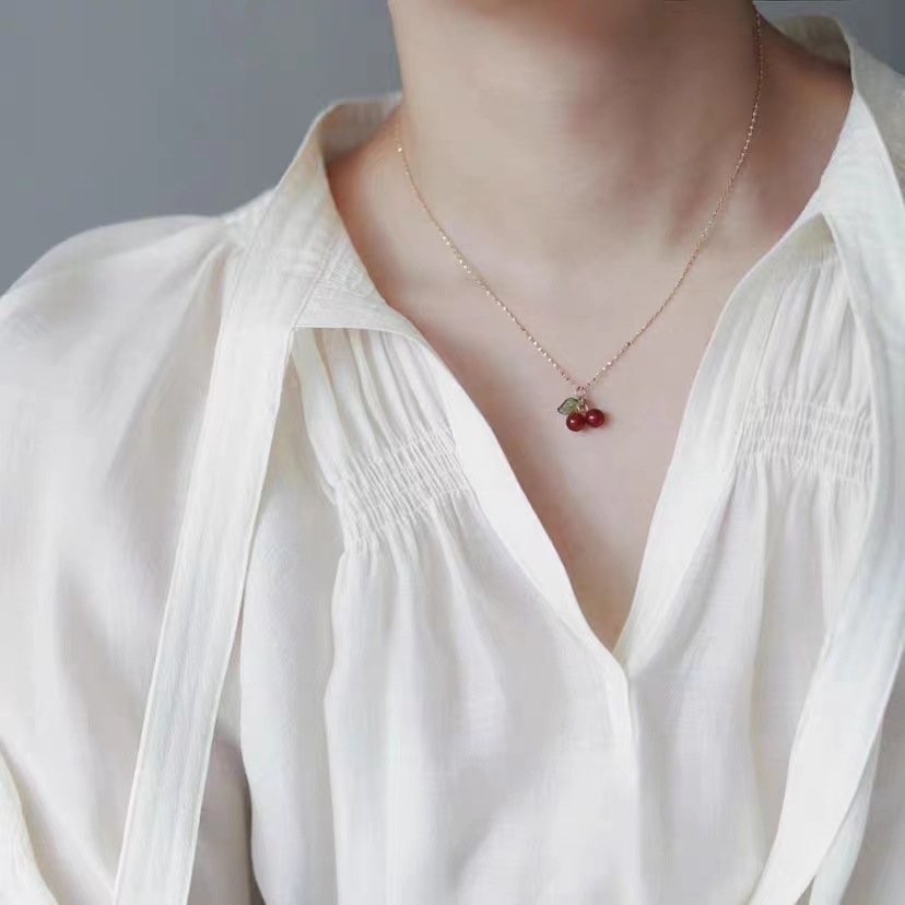 18K Gold Plating Color 1 Piece Quantity PVD Coated Real Gold Plated 18K Gold Cherry 304 Stainless Steel Casual Sweet Waterproof Non Tarnish 304 Stainless Steel Pendant Necklace