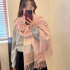 高版本新款G字母双面仿羊绒围巾女秋冬保暖气质披肩外搭两用长款