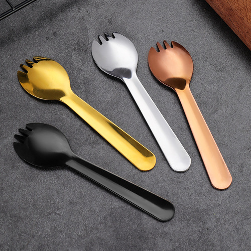 Daoqi stainless steel cake fork and spoon commercial dessert shop pudding spoon creative cute thickened fork and spoon all in one wholesale