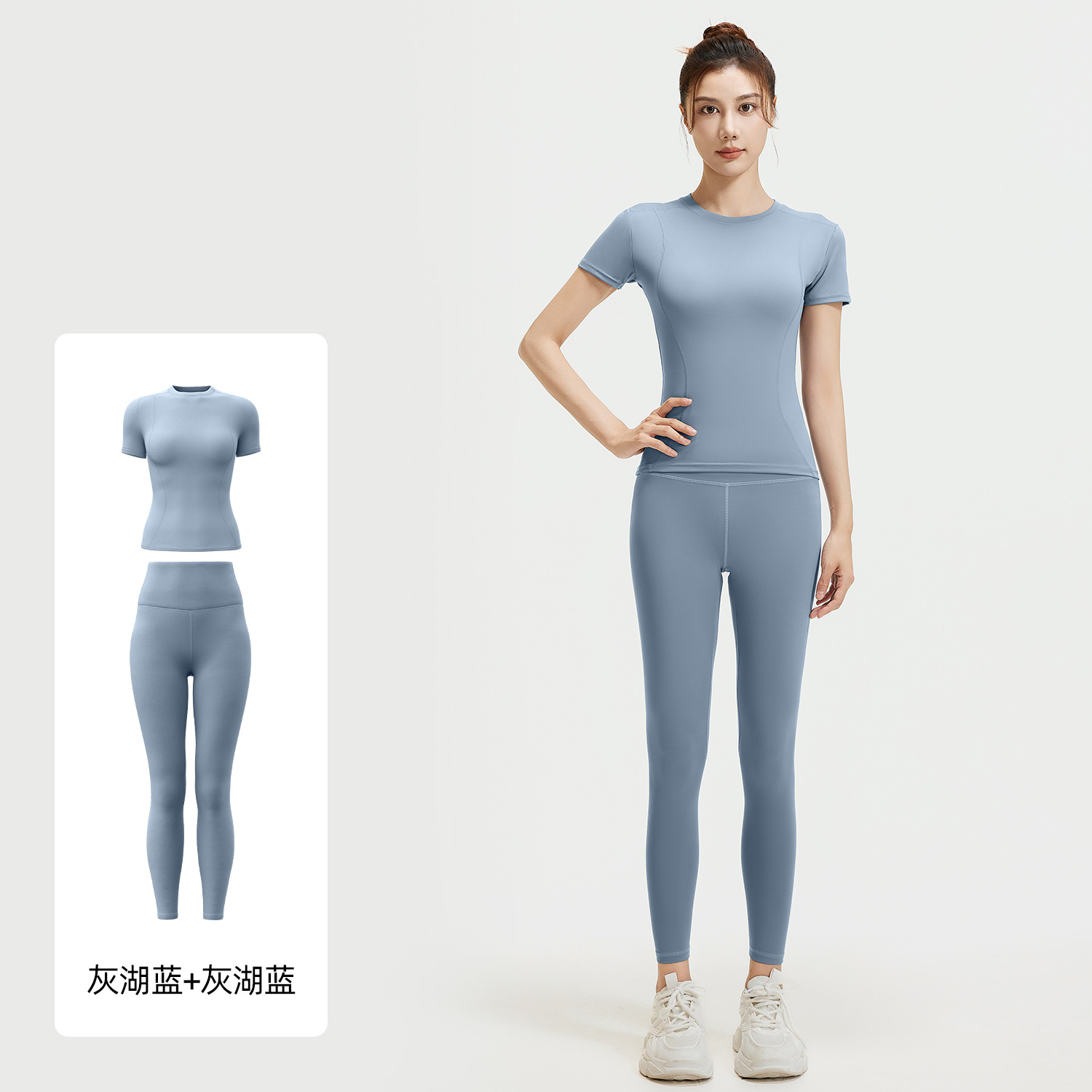 Juyi Tang ropa de yoga de verano, camisas deportivas de correr, pantalones cortos de manga corta de color sólido, dos piezas para mujeres