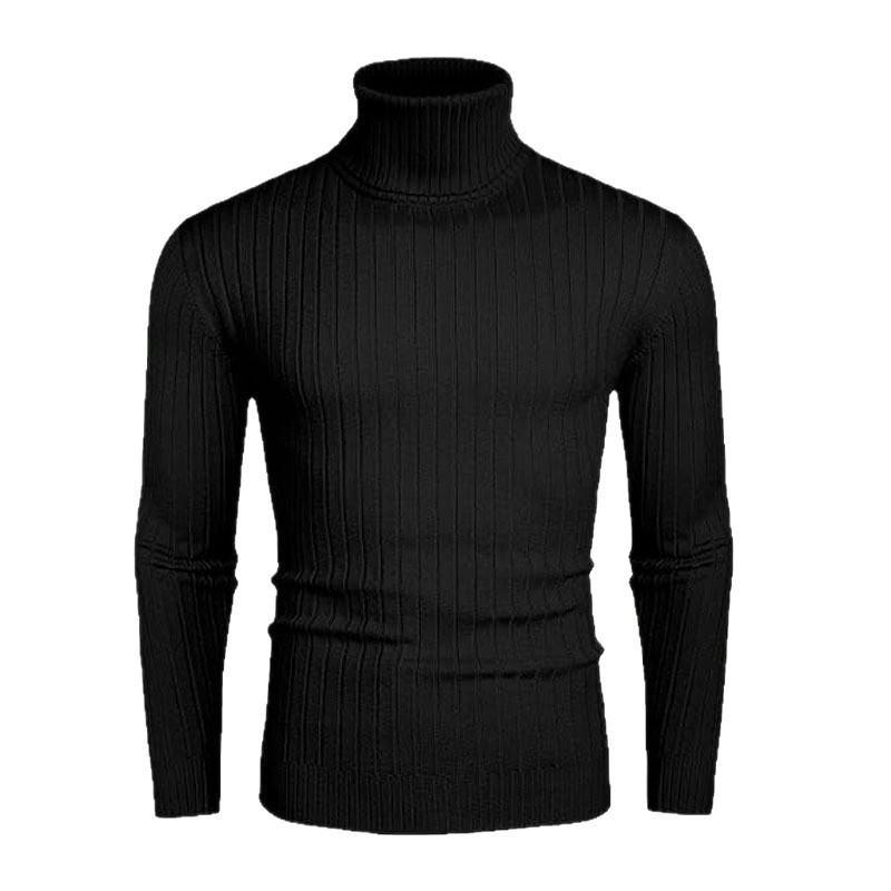 Men's Striped High Neck Sweater Slim Fit Warm Knit Pullover For Autumn Winter_voghion.com