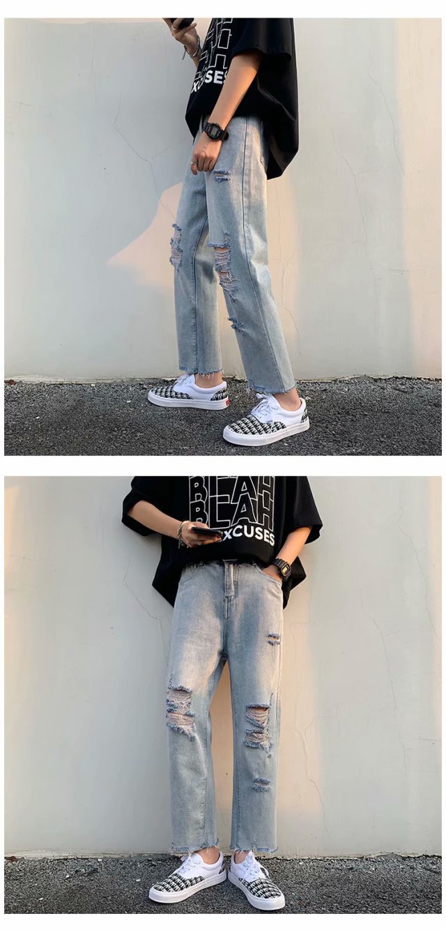 Jeans uomo strappati gamba dritta vestibilità comoda estivi_voghion.com