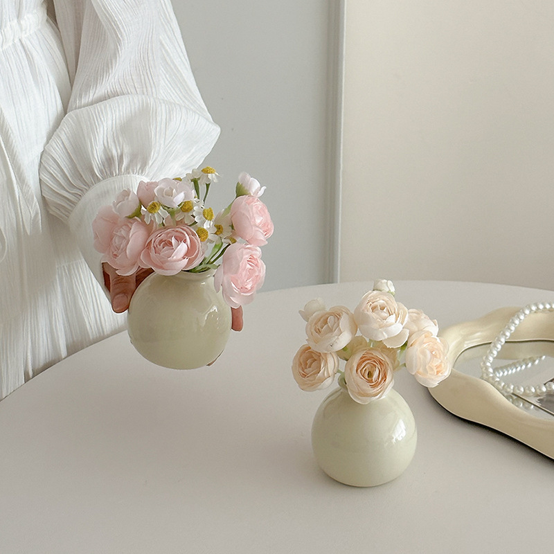 Mini Ceramic Small Vase Artificial Flower suit Ins Style Room Fake Flower Decoration Small Daisy Dried Flower Desktop Ornament Mini Ceramic Small Vase Artificial Flower suit Ins Style Room Fake Flower Decoration Small Daisy Dried Flower Desktop Ornament