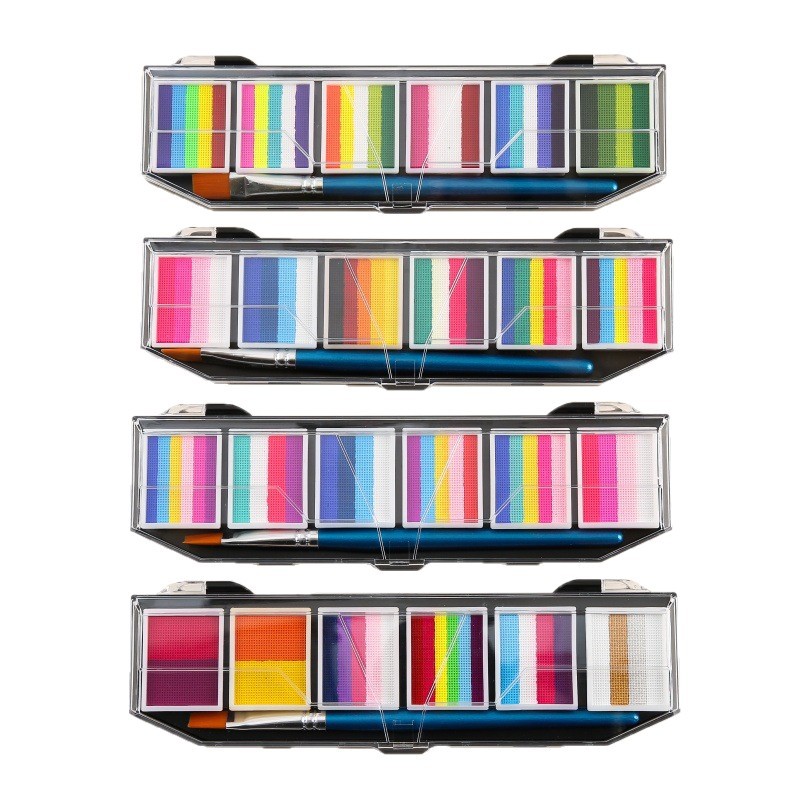 Fábrica al por mayor nueva paleta de 6 colores del arco iris se puede lavar pintura del cuerpo humano pintura facial pintura infantil pintura