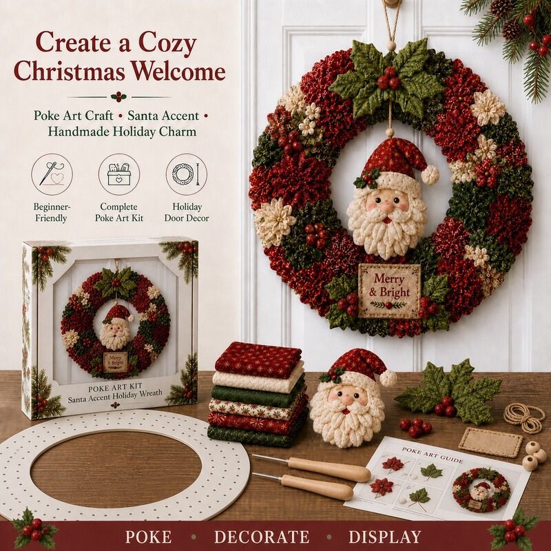 Unique New Product 3D Christmas Fabric Poke Art Kit Christmas Wreath DIY Poke Fabric Craft