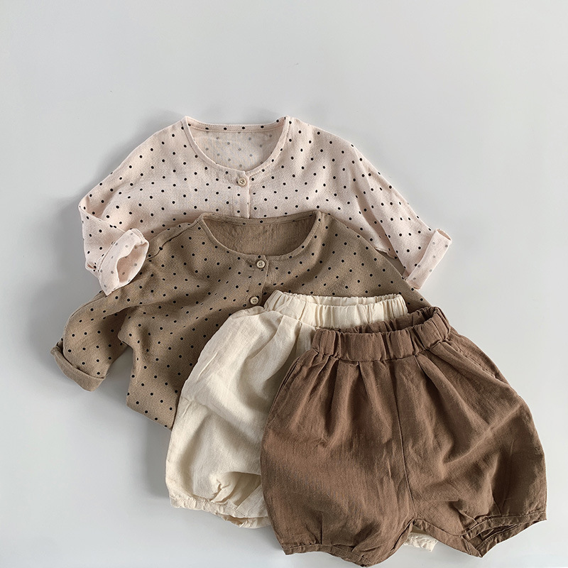 Niñas primavera y verano cuello redondo camisa 2024 nuevo estilo occidental de los niños de doble capa de algodón transpirable delgada ropa de protección solar ropa estilo coreano ropa para niños