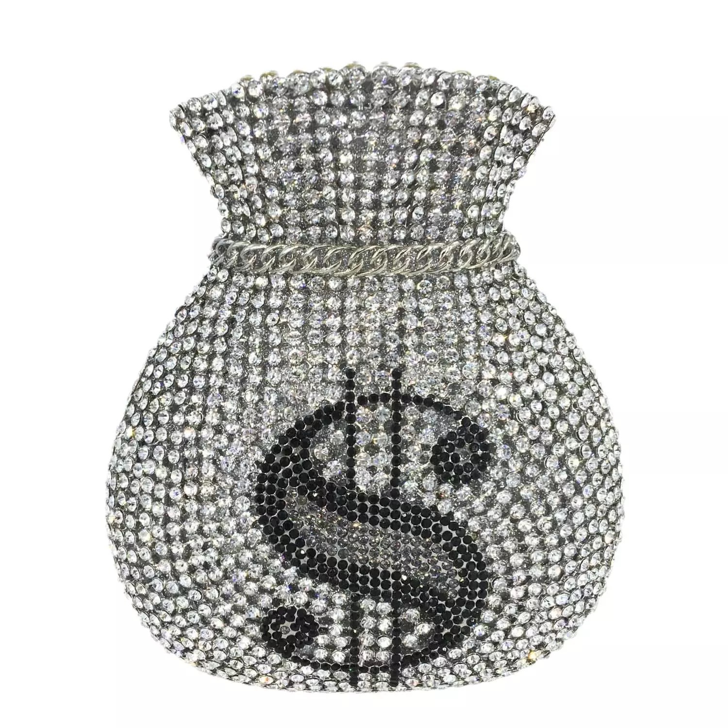Sirena hecha a mano con diamantes bolso de cena de metal vacío bolso de diamantes lleno de mano bolso de mujer piedra embrague plata dura