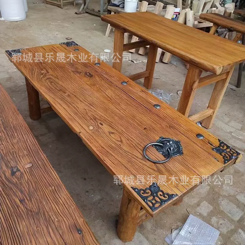 老榆木茶桌榆木老门板茶台旧木板桌子实木风化板复古怀旧民宿吧台
