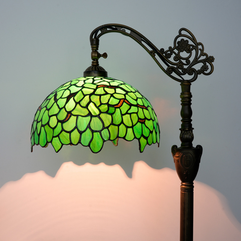 Tiffany Retro Country Style Green Leaf Floor Lamp Indoor Lighting Soft Light Arch Gooseneck