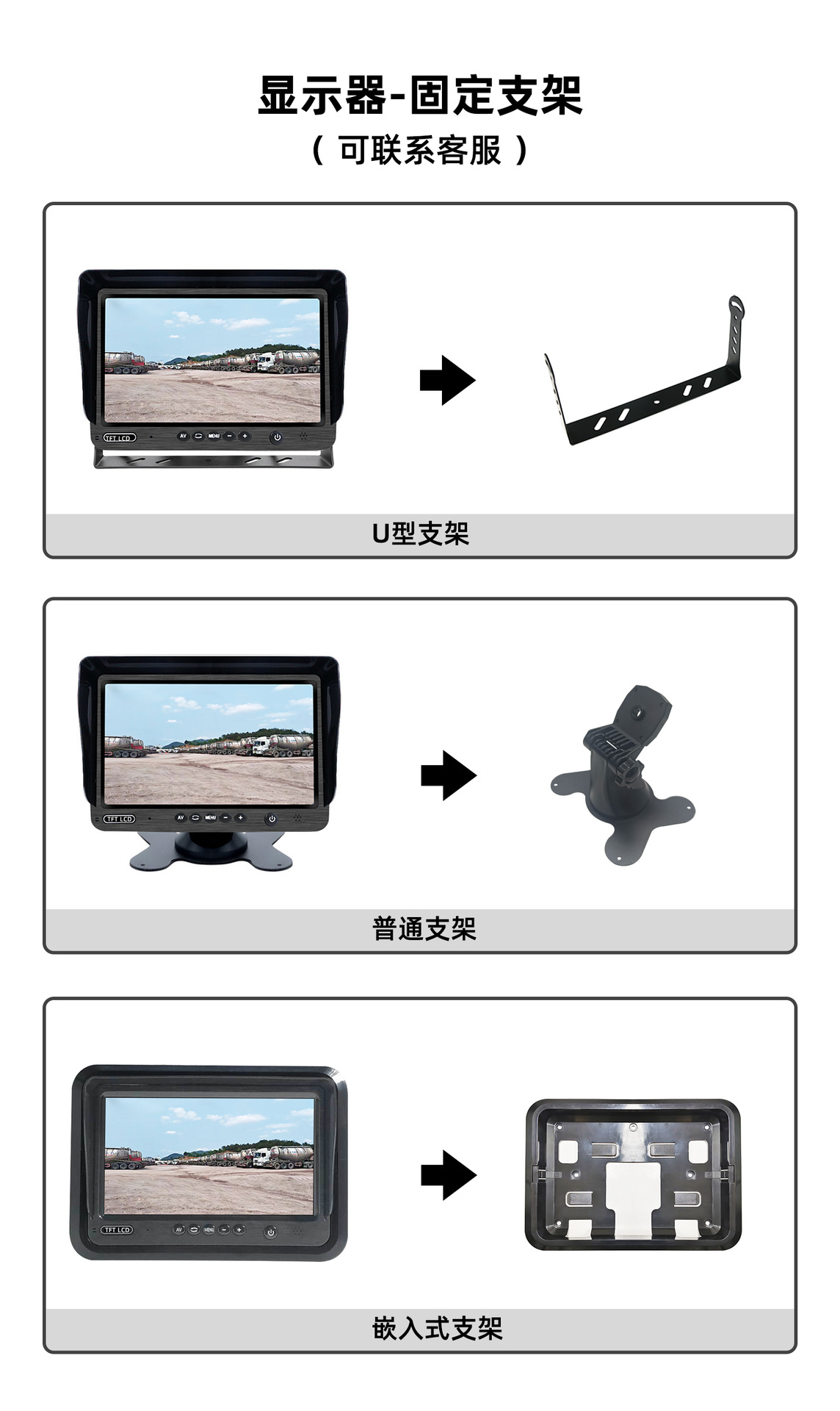 7-inch HD car monitor AV LCD display rear view cart image monitor for passenger cars and trucks
