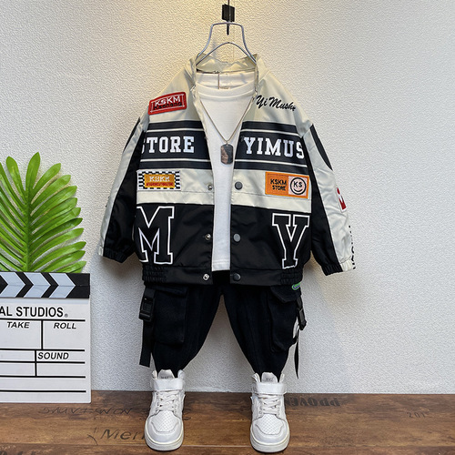 Boys' trendy brand motorcycle clothes  spring and autumn new Korean style children's handsome jacket boys' trendy cool jacket foreign trade