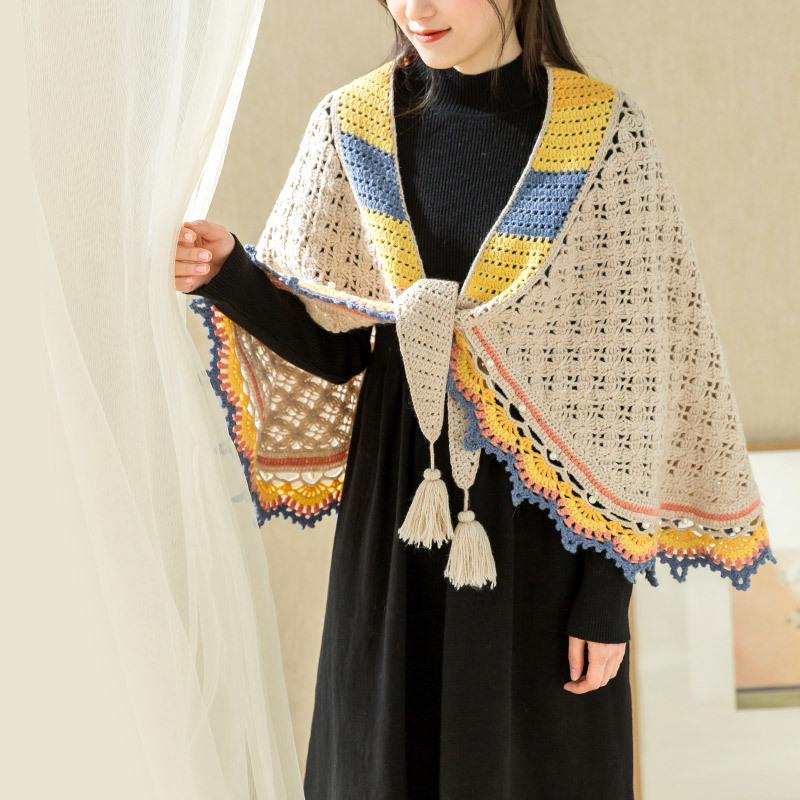 苏苏姐家敦煌华彩披肩diy钩针编织毛线团披肩羊驼毛材料包譱