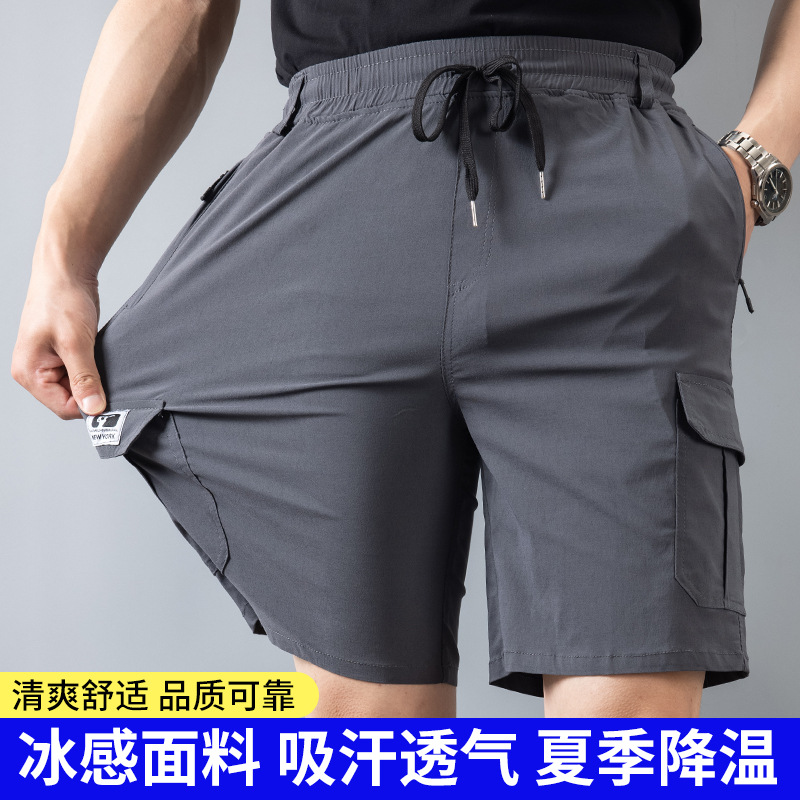 Men's Lightweight Shorts, Summer Ice Silk Quick-Drying Mid-Length Shorts, Casual Outdoor Sports Workwear Five-Point Shorts for Men