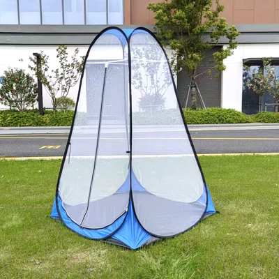 Single-Person Mesh Quick-Open Tent for Courtyard Outdoor Ventilation, Mosquito Prevention, Indoor Ventilation, and Dedicated for Meditation and Standing Still (Avtomobil dam çadırları) - white-gauze-and-blue-cloth-1