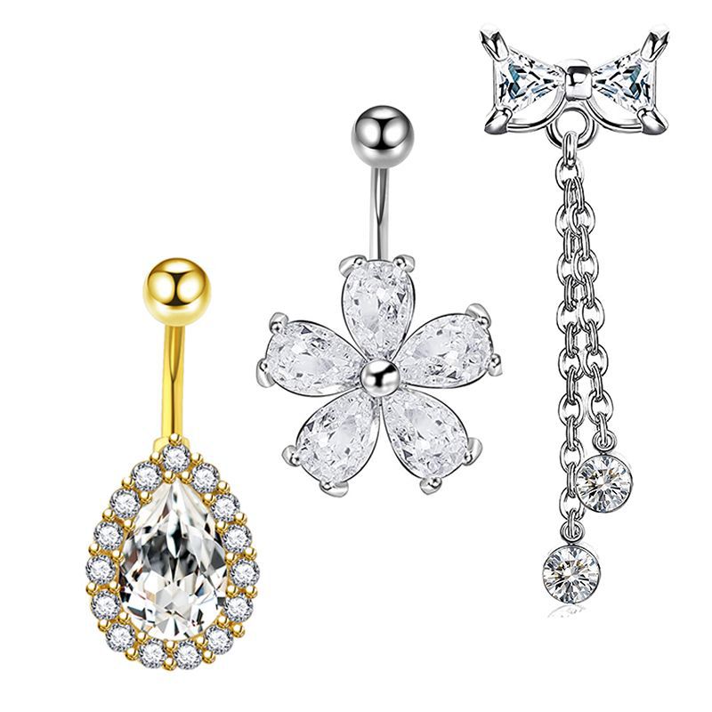 Exquisite AB Color Navel Zircon Ring Soft Pot Ball Belly Ring 3-Piece Set Stainless Steel detail image 14