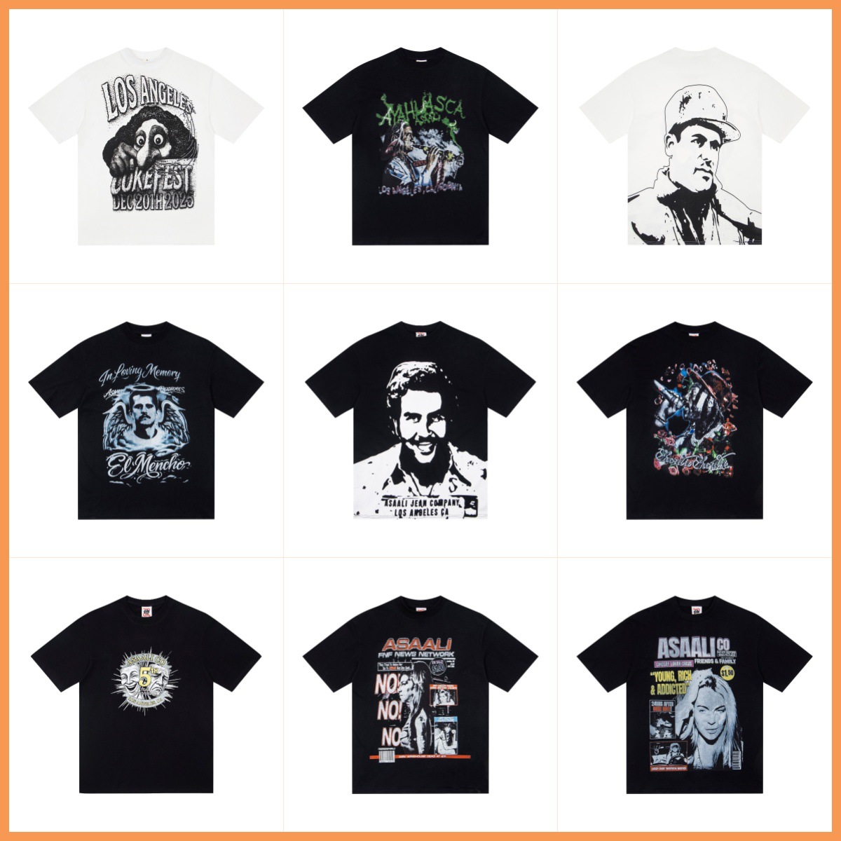 Cross-Border In-Stock 26S American-Style Trendy Streetwear Portrait Rap Hip-Hop Style Direct-Print Loose Pullover Short-Sleeve T-Shirt