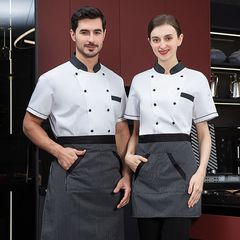 Chef uniform for men, long-sleeved, hotel back-of-house, catering kitchen, baking restaurant, chef workwear with printed logo, short-sleeved