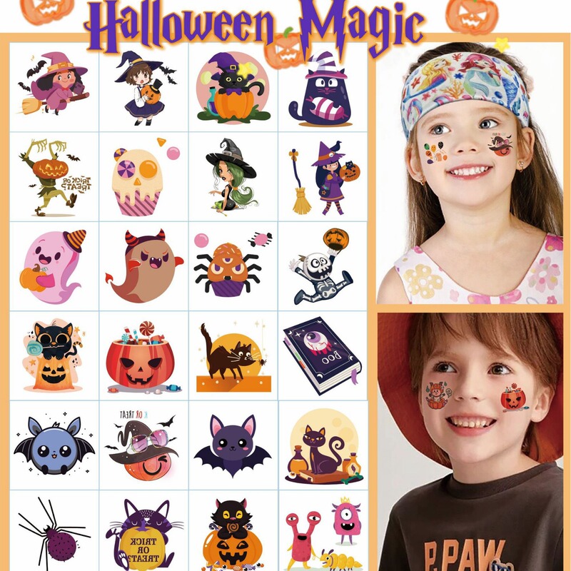Cross-Border New Children's Cartoon Halloween Tattoo Stickers Waterproof Party Party Cute Funny Fun Temporary Stickers