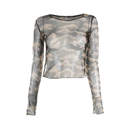 Women's long-sleeved open-neck round neck T-shirt
