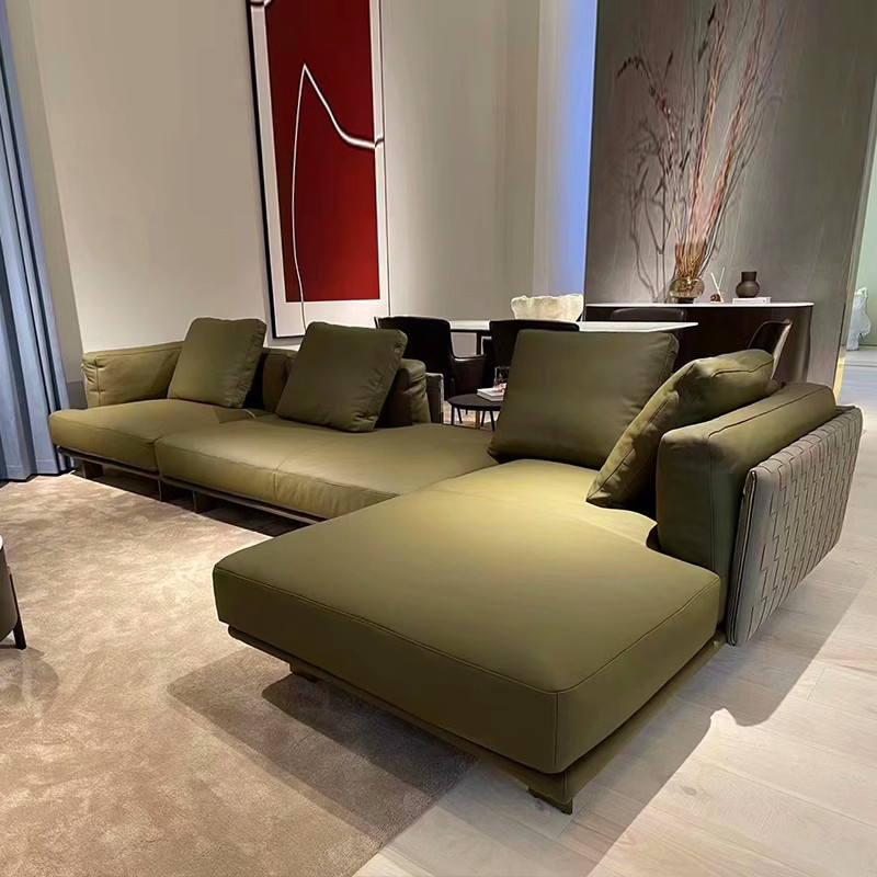 Italian minimalist genuine leather sofa for living room, straight-line combination for large flat floor and high-end villa, Cestone woven leather sofa Italian minimalist genuine leather sofa for living room, straight-line combination for large flat floor and high-end villa, Cestone woven leather sofa