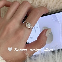 2025年新款小眾設計鏤空簡約開口指環 S925純銀線條貝珠戒指女款