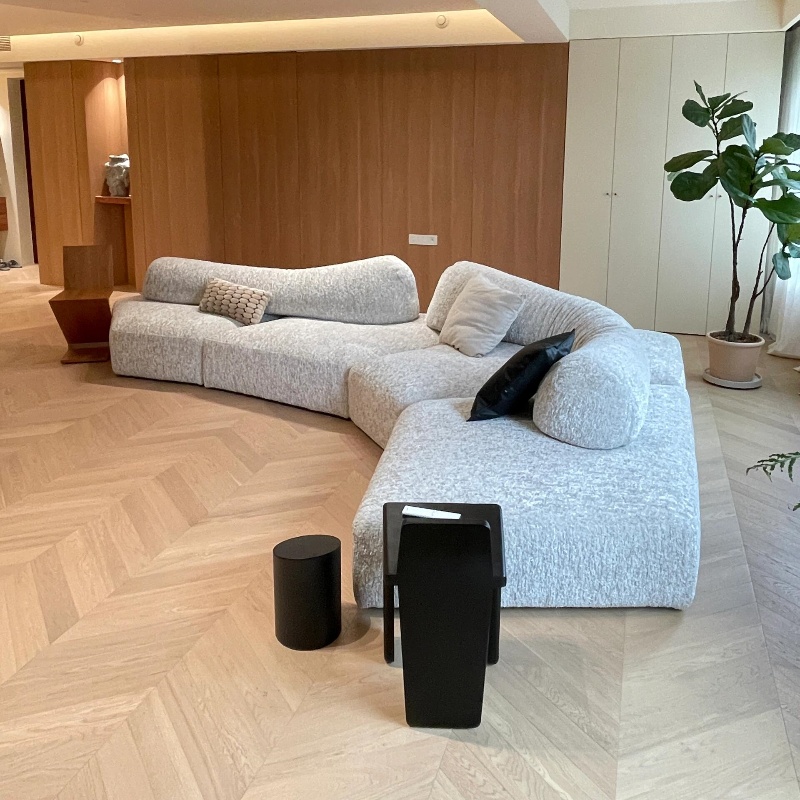 Italian Minimalist Fabric Rock Sofa High-End Villa Large Flat Double-Sided Curved Module Cream Style Floor-Standing Model