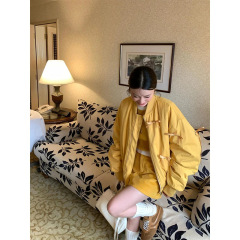 DULA好好家 美式黄色棒球服棉衣外套女冬宽松保暖飞行员夹克棉服