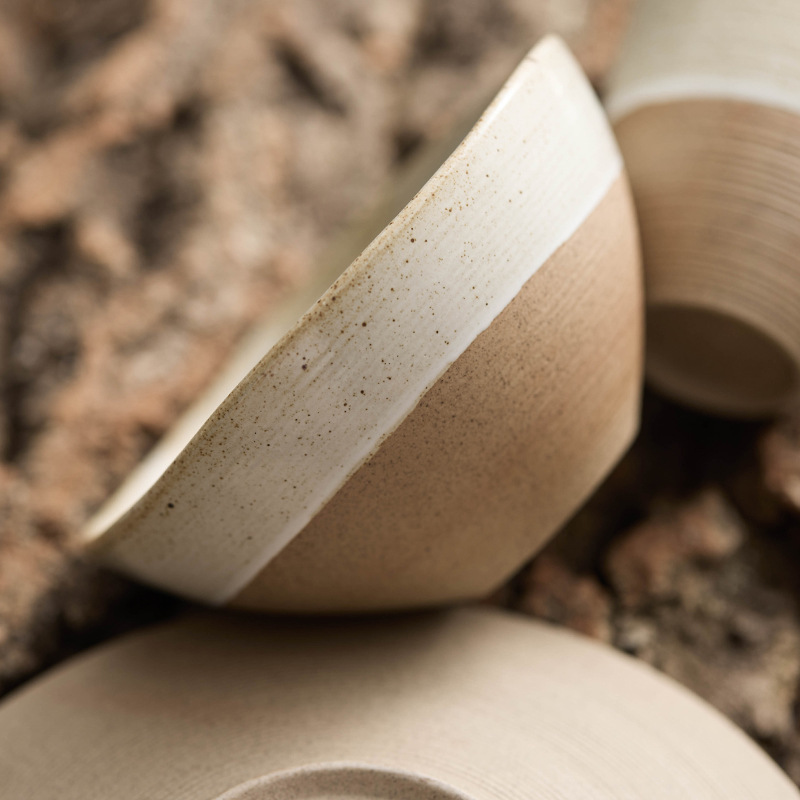 Factory Stoneware Tableware Set for One Person, Hand-Pulled Threaded Rice Bowl, Soup Bowl, Plate, Hotel Bowl Set, Four-Piece Set