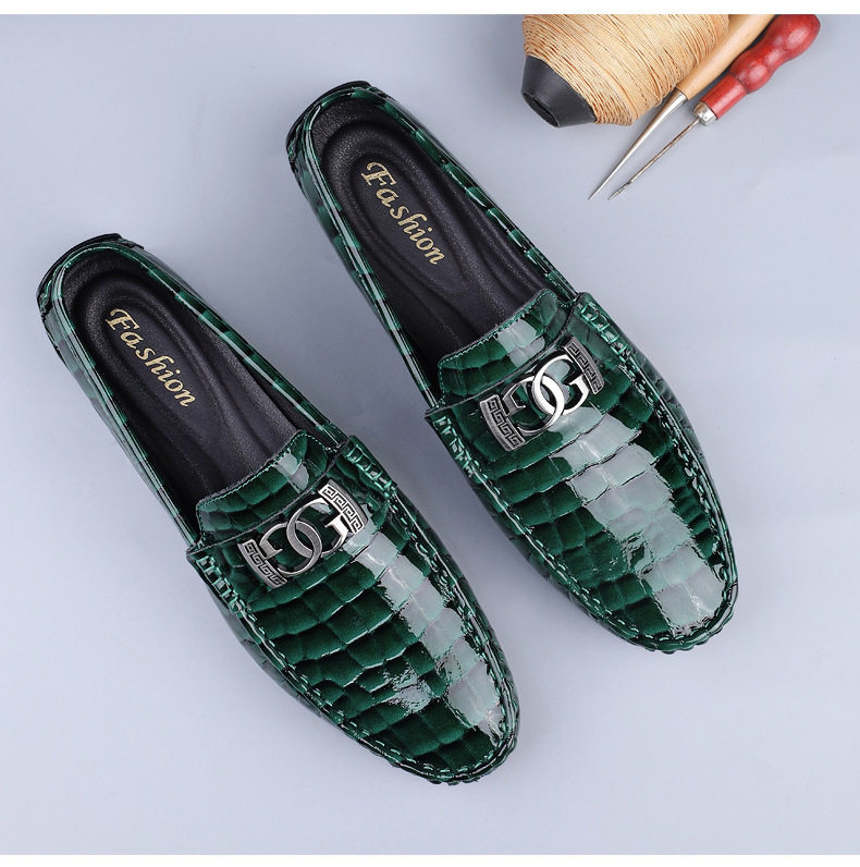 Giày lười nam da bò xỏ chân kiểu Anh, mũi tròn, đế bằng, cỡ lớn — 24708 Màu nâu, 24708 Màu xanh lá cây, 24708 Màu đen chi tiết 11