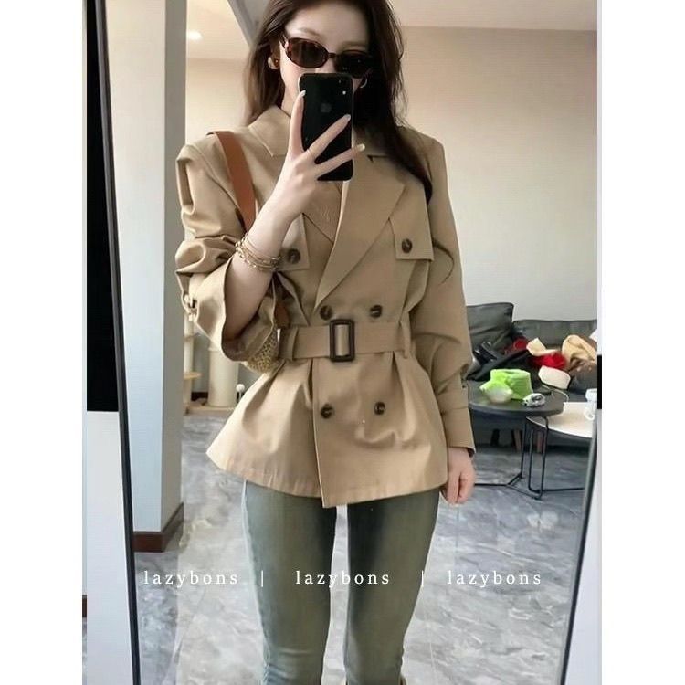 High-End Trench Coat 2025 Autumn New Style Elegant Double-Breasted British Petite Short Waist-Cinching Coat Top for Women