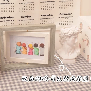 创意北欧画框摆台旋转木质画框6寸7寸双面办公桌宝宝周岁展示相框